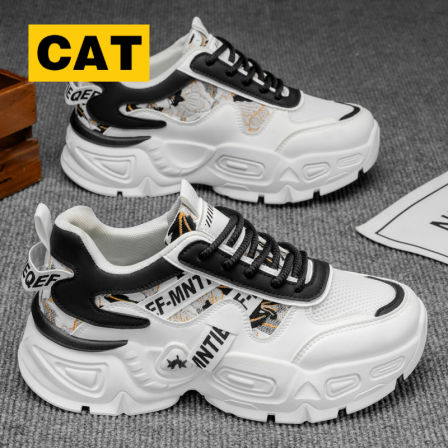 美国CAT男鞋2025新款网面透气青少年运动鞋休闲厚底软底老爹鞋男
