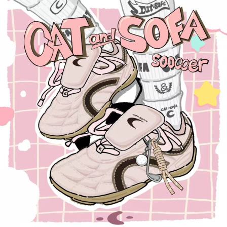 猫与沙发/粉色足球鞋新款麂皮运动鞋平底运动休闲百搭德训赛车鞋
