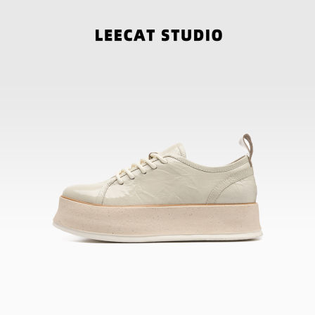 LeeCat Studio|厚底松糕鞋2025透气舒适白色真皮小个子休闲板鞋