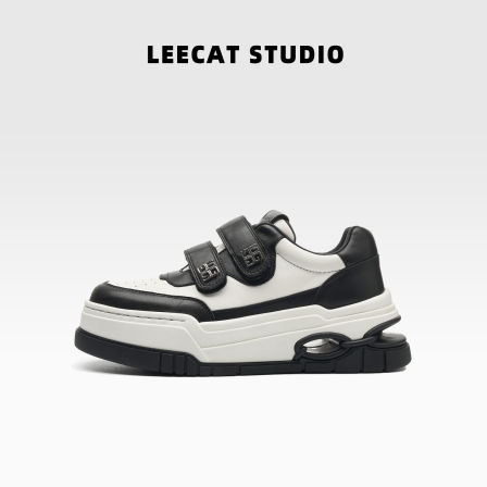 LeeCatStudio|厚底板鞋女2025秋季黑色魔术贴增高运动休闲松糕鞋