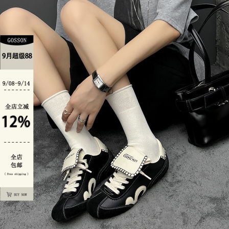 戈森定制复古翻盖德训鞋女2025新款内增高圆头休闲鞋阿甘鞋运动鞋