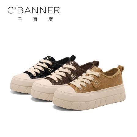 C.BANNER/千百度时尚休闲鞋女2025新款简约风厚底系带百搭休闲鞋