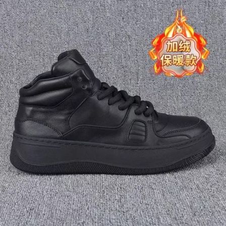 男士时尚休闲百搭真皮牛皮高帮男款复古潮流厚底加绒英伦风秋冬