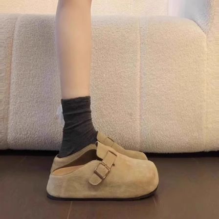 超软羊皮内增高勃肯包头半拖鞋女外穿2025秋季新款懒人厚底穆勒鞋
