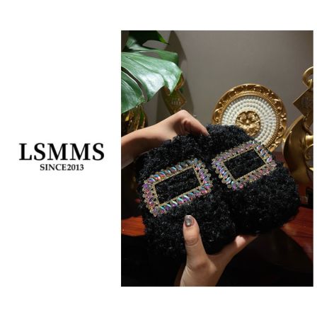 LSMMS设计师款法式小香风毛毛拖鞋女外穿高级感民族风女鞋1245