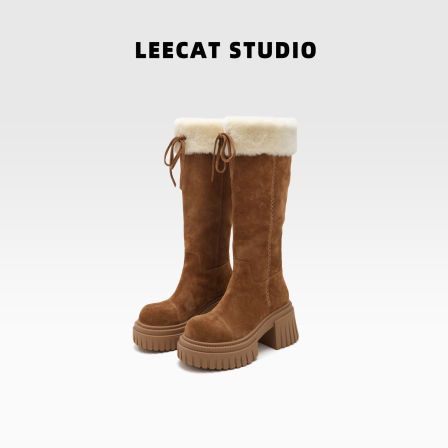 LeeCatStudio|冬季新款加绒厚底雪地靴西部靴女保暖毛毛高筒靴子