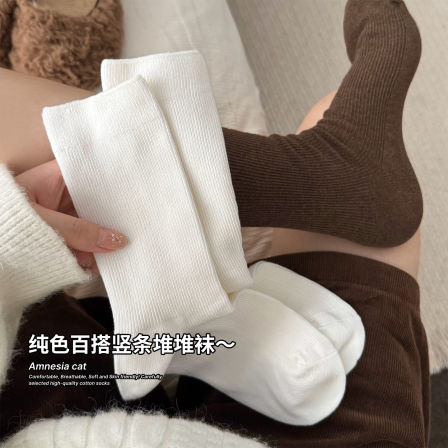 白色堆堆袜子女春秋款棉袜ins潮中筒袜女配勃肯鞋学院风长筒袜