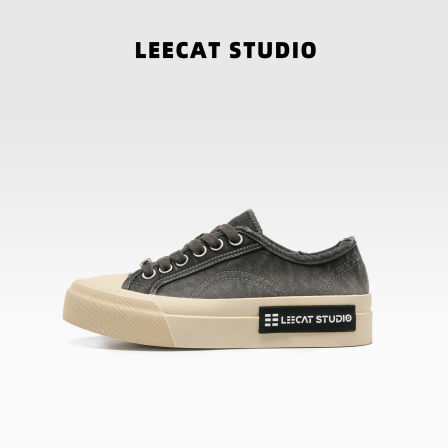 LeeCatStudio | 休闲板鞋女烟灰牛仔系带增高真皮复古潮流帆布鞋
