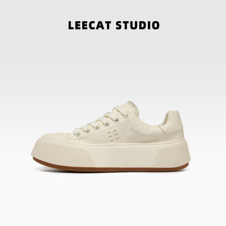 LeeCat Studio | 厚底增高鞋女2025秋季新款小白鞋真皮休闲鞋板鞋