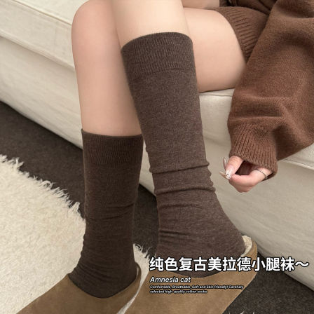 美拉德咖色小腿袜子女春秋季棉袜ins潮显瘦压力袜配勃肯鞋长筒袜