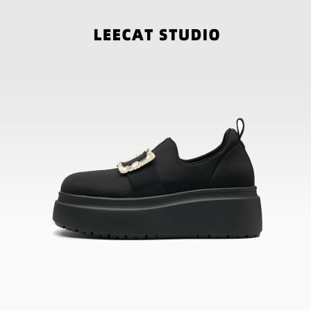 LeeCatStudio | 厚底板鞋女高级感黑色超软水钻不累脚休闲松糕鞋