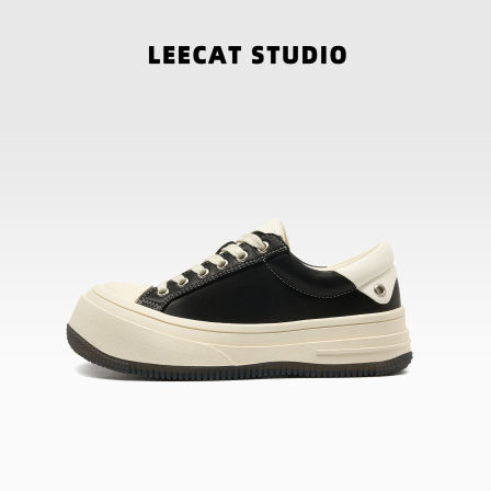 LeeCat Studio | 厚底板鞋2025拼色黑色增高透气休闲百搭松糕鞋