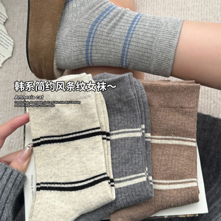 美拉德条纹袜子女韩系风堆堆袜女配勃肯鞋中筒袜女ins潮春秋长袜