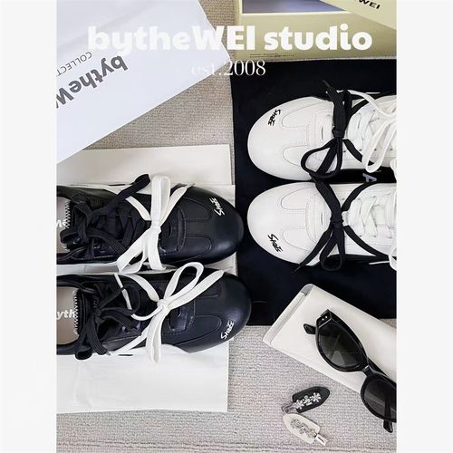bytheWEI【肉肉德训】ins博主同款真皮德训鞋蝴蝶结休闲运动鞋女主图