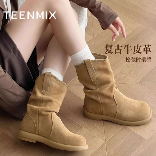 【编织堆堆靴】天美意2025秋新款流光风复古西部靴女时装靴BL751DZ5主图