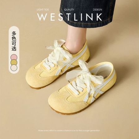 西遇德训鞋女夏透气2025新款超火多巴胺黄色平底运动鞋薄底休闲鞋