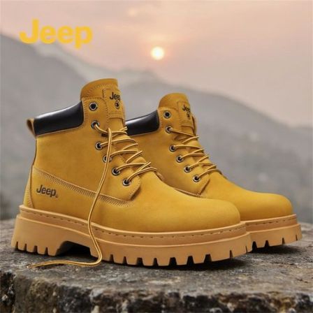 JEEP吉普男鞋秋冬新款马丁靴户外真皮增高大黄靴男款潮流工装鞋子