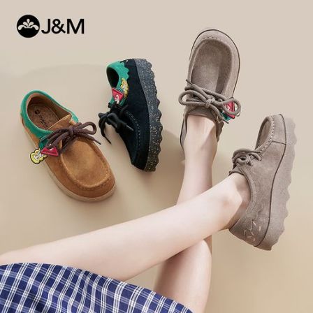 J&M/快乐玛丽25年秋款薄款复古港风百搭豆豆鞋复古休闲鞋86309W
