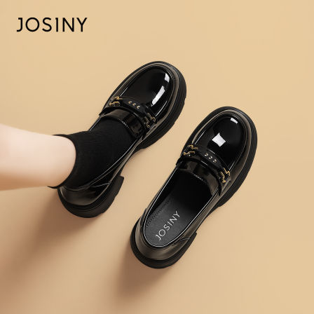 Josiny/卓诗尼乐福鞋女2025春新款百搭英伦风小皮鞋粗跟圆头单鞋