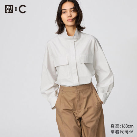 优衣库合作款/女装棉质立领衬衫式茄克/长袖25秋冬新款481429