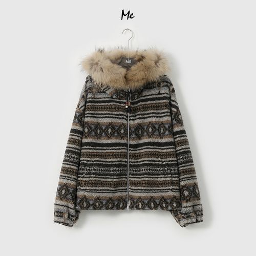 ME【费尔岛木屋】貉子毛领费尔岛提花保暖时尚百搭休闲外套MESA2167主图