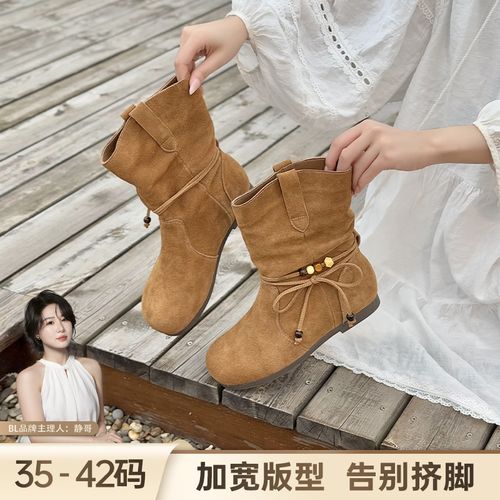 BL静哥加宽大码女鞋真皮勃肯鞋堆堆短靴子女款爆款2025新款A55018主图