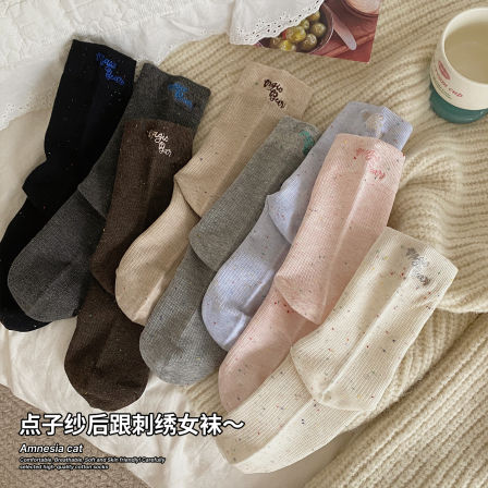 多巴胺点子纱袜子女春秋款纯棉中筒袜ins潮长袜搭配德训鞋堆堆袜