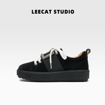 LeeCatStudio | 厚底板鞋女高级感黑色超软水钻不累脚休闲松糕鞋