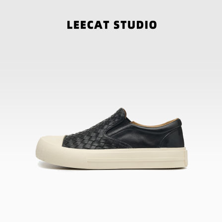 LeeCat Studio | 黑色板鞋女2025秋季新款编织一脚蹬方便休闲鞋