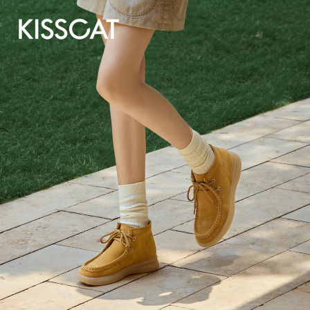 KISSCAT接吻猫[松弛假日]25秋新款休闲鞋复古高帮靴通勤袋鼠鞋女KA65173-51