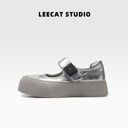 LeeCatStudio增高厚底银色魔术贴玛丽珍女鞋百搭小个子浅口单板鞋