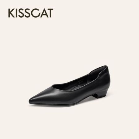 接吻猫【CAT系列】新真皮浅口低跟单鞋软底奶奶鞋猫掌鞋KA65519-13