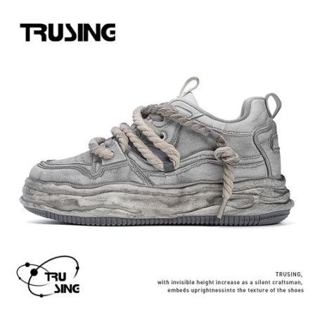 TRUSING初星【秋季新品】潮鞋隐形增高厚底擦色板鞋双鞋带痞帅男鞋