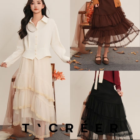 T`CREER｜【春时集】 秋日轻法温柔风气质网纱半身裙女