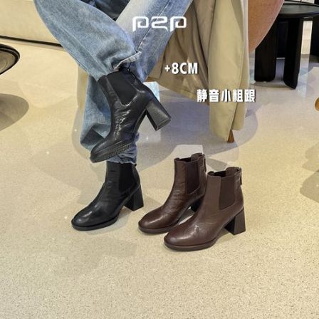 PZP/派中派5和8CM减震回弹流光风秋季圆头切尔西靴时尚短靴复古