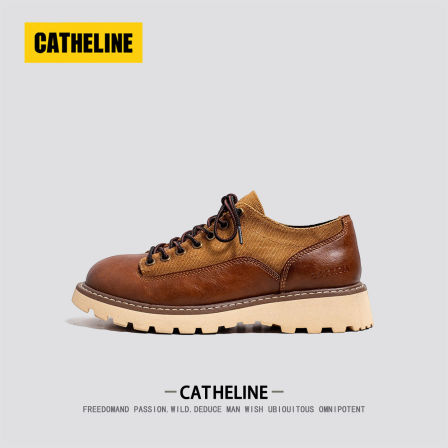 美国CATheline低帮马丁靴男款秋季复古真皮老钱风大头工装皮鞋男