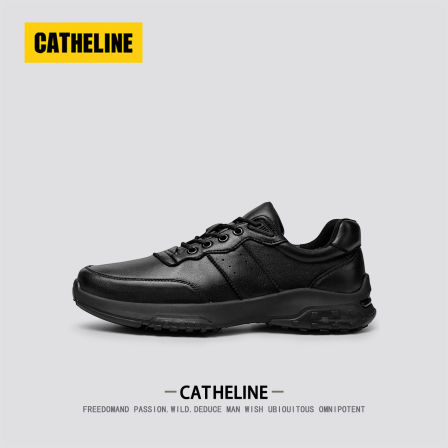 美国CATheline全黑色男鞋秋季真皮软底休闲皮鞋男士商务运动鞋子