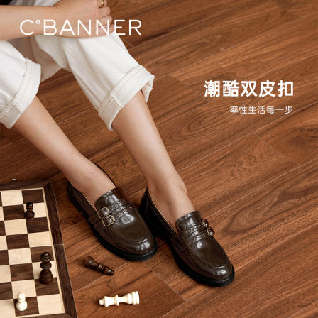 千百度漆皮通勤乐福鞋女款春秋新款深口小皮鞋