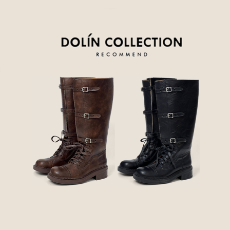 DOLIN COLLECTION-B流浪骑士增高长靴宽筒骑士靴西部复古牛仔靴