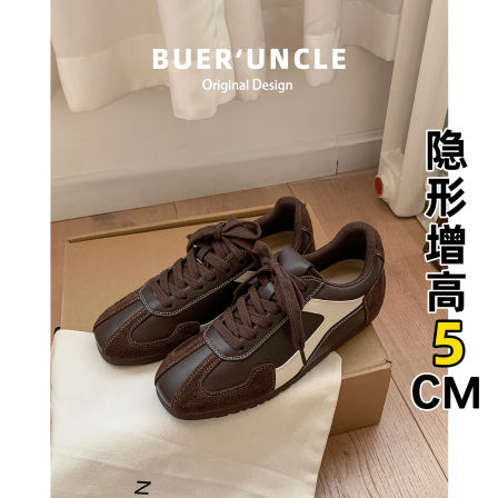 羊皮版~5CM内增高芭蕾德训鞋女2025秋季新款美拉德休闲运动阿甘鞋