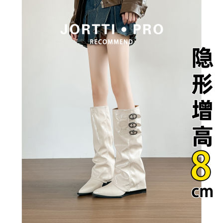 真皮~小众尖头跟高长筒靴2025秋冬新款不过膝皮带扣辣妹骑士靴