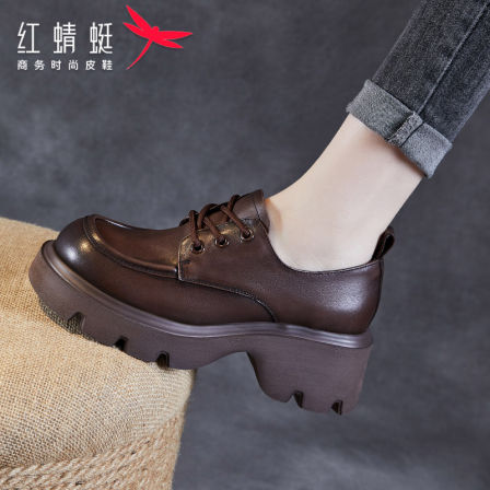 红蜻蜓女鞋春秋单鞋2025新款头层牛皮小皮鞋真皮英伦风复古乐福鞋