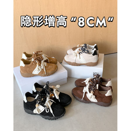 真皮版~8cm内增高德训鞋女2025新款厚底鸳鸯鞋带运动休闲鞋阿甘鞋