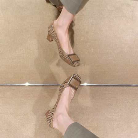葡萄妈studiolee 增高5.5cm~ 经典小方头明线设计喇叭跟浅口单鞋