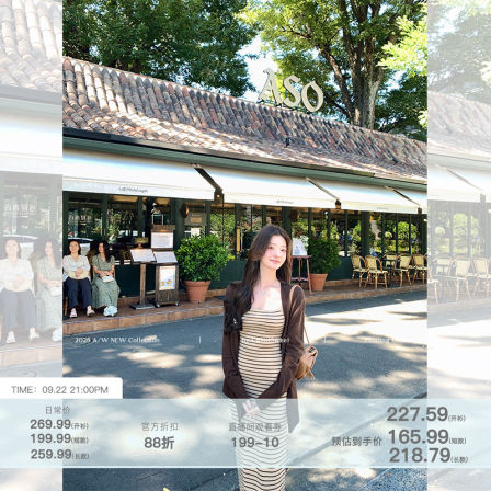 【CloudSweet 09/22 21:00】Grace优雅线谱/针织修身条纹裙+开衫