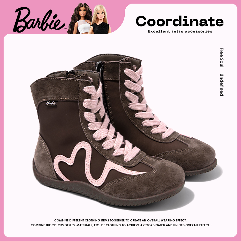 芭比童鞋女童靴子2025新款春秋拳击鞋冬季加绒运动短靴儿童二棉鞋主图