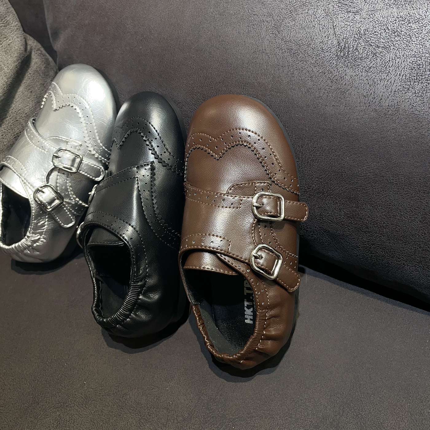 左左家2025新款中大童软底复古小皮鞋儿童英伦风百搭魔术贴乐福鞋主图