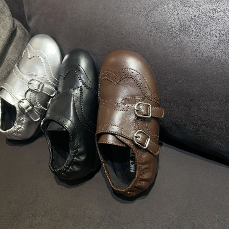 左左家2025新款中大童软底复古小皮鞋儿童英伦风百搭魔术贴乐福鞋