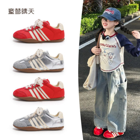童梦晴天女童板鞋2025新款儿童运动鞋秋季百搭女孩鞋子德训鞋红色
