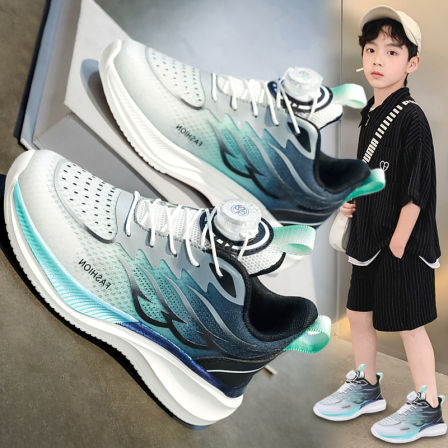 赤兔男童鞋子2025新款春秋网面儿童运动鞋中大童跑步鞋男孩旋转扣